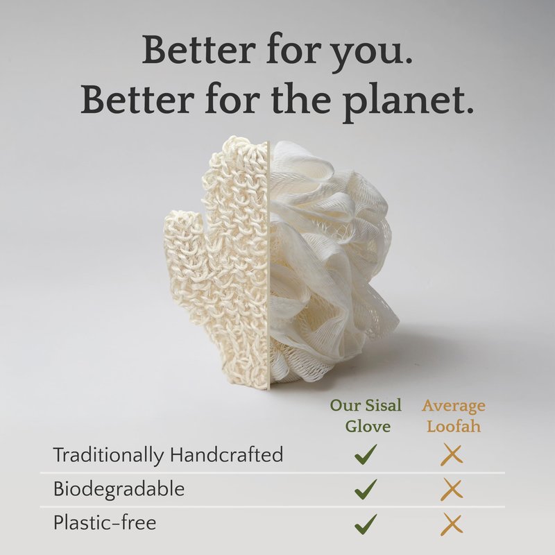 Sisal Body Exfoliator Glove 9", Natural Shower Mitt with Loofah Texture for Deep Cleansing, Dry Brushing, Smooth Skin, Salt, Kusamba by QUR