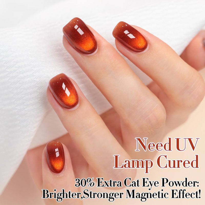 Cat Eye Gel Polish - Double Rhythm Jelly Glass with Holographic Glitter | 15ML Amber Orange
