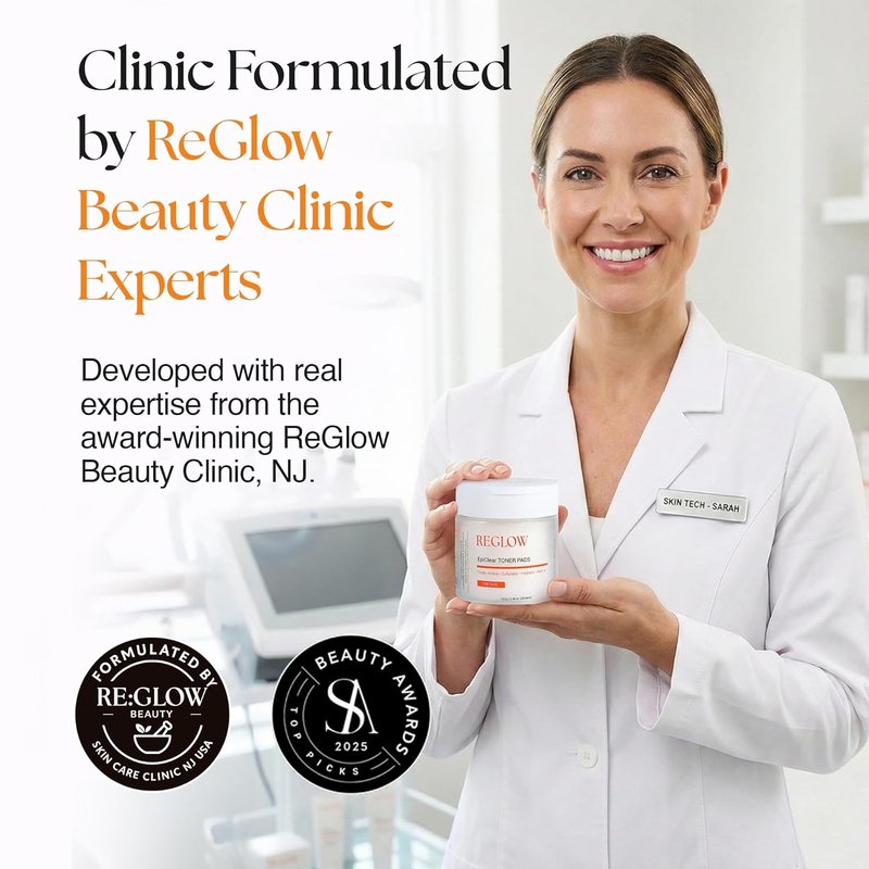 ReGlow EpiClear Toner Pads - Exfoliating Facial Pads with PHA, AHA, BHA & Niacinamide - Hydrating & Resurfacing Daily Peel for Smooth Skin | 60 Pads