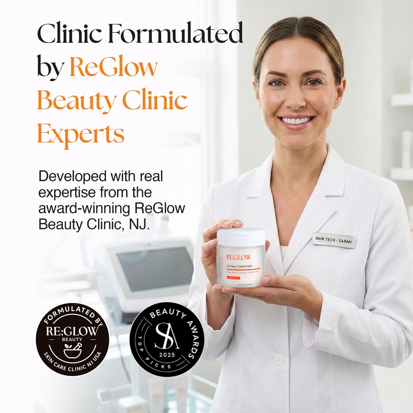 ReGlow EpiClear Toner Pads – Exfoliating Facial Pads with PHA, AHA, BHA & Niacinamide – Pore Care, Hydrating & Resurfacing Daily Peel – Clinic-Inspired Skincare for Smooth Texture 60 Pads (1 pack)