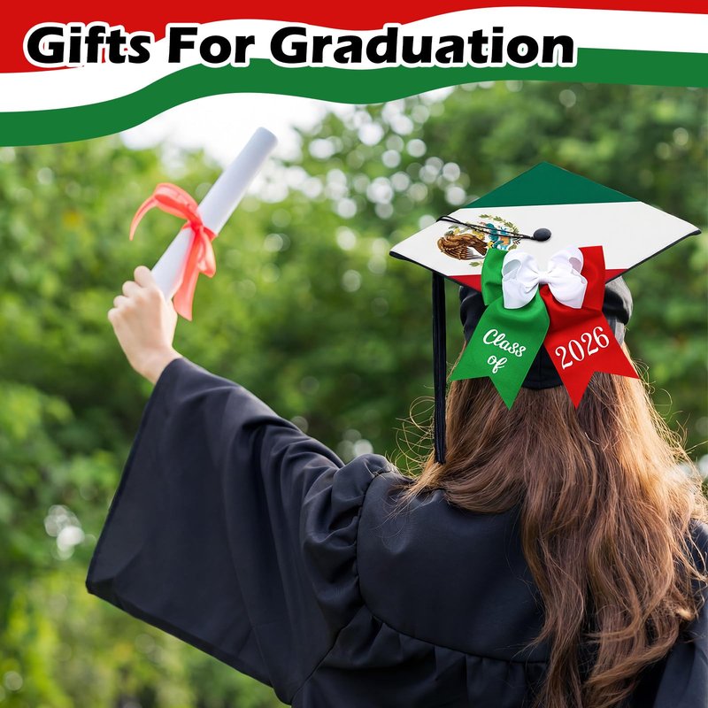HunnmingRe 2 Pcs Mexican Graduation Cap Bow Decorations for Class of 2026 College High School Grad Hat Topper Bows Graduation Party Supplies