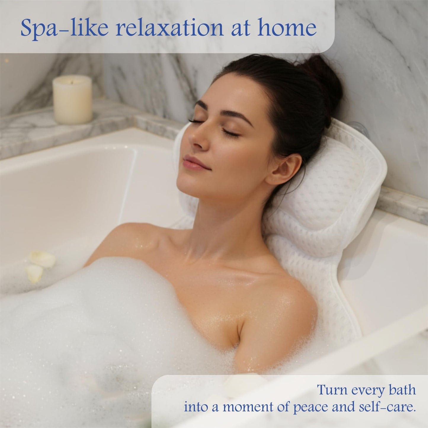 Luxury Bath Pillow for Tub – Neck & Back Support with Soft 4D Mesh, Non-Slip Suction Cups, Spa Gift Set with Exfoliating Sponge & Scalp Massager