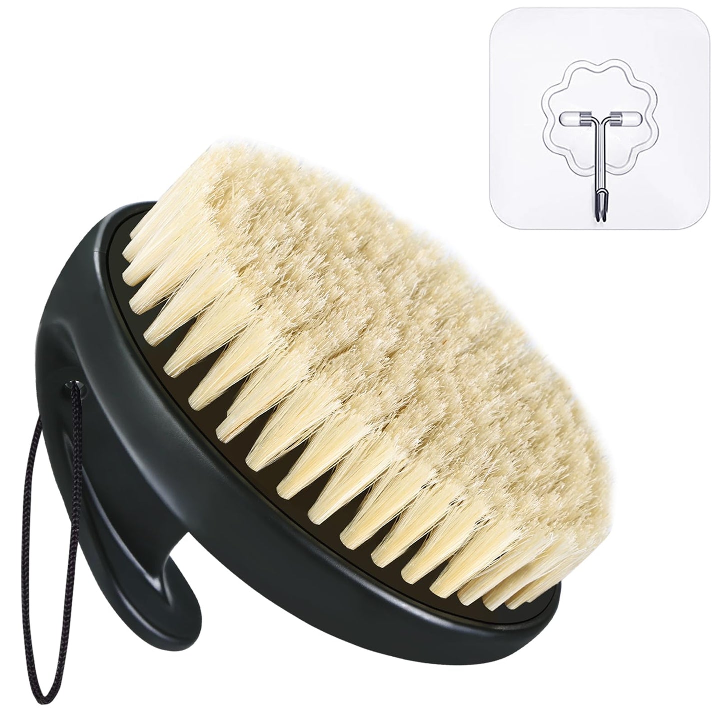 Dry Brushing Body Exfoliating Brush, Anti-Slip Body Scrubber for Shower, Natural Boar Bristles Bath Brush for Deep Cleansing & Softening Skin, Improve Circulation (Black-Boar Bristles)