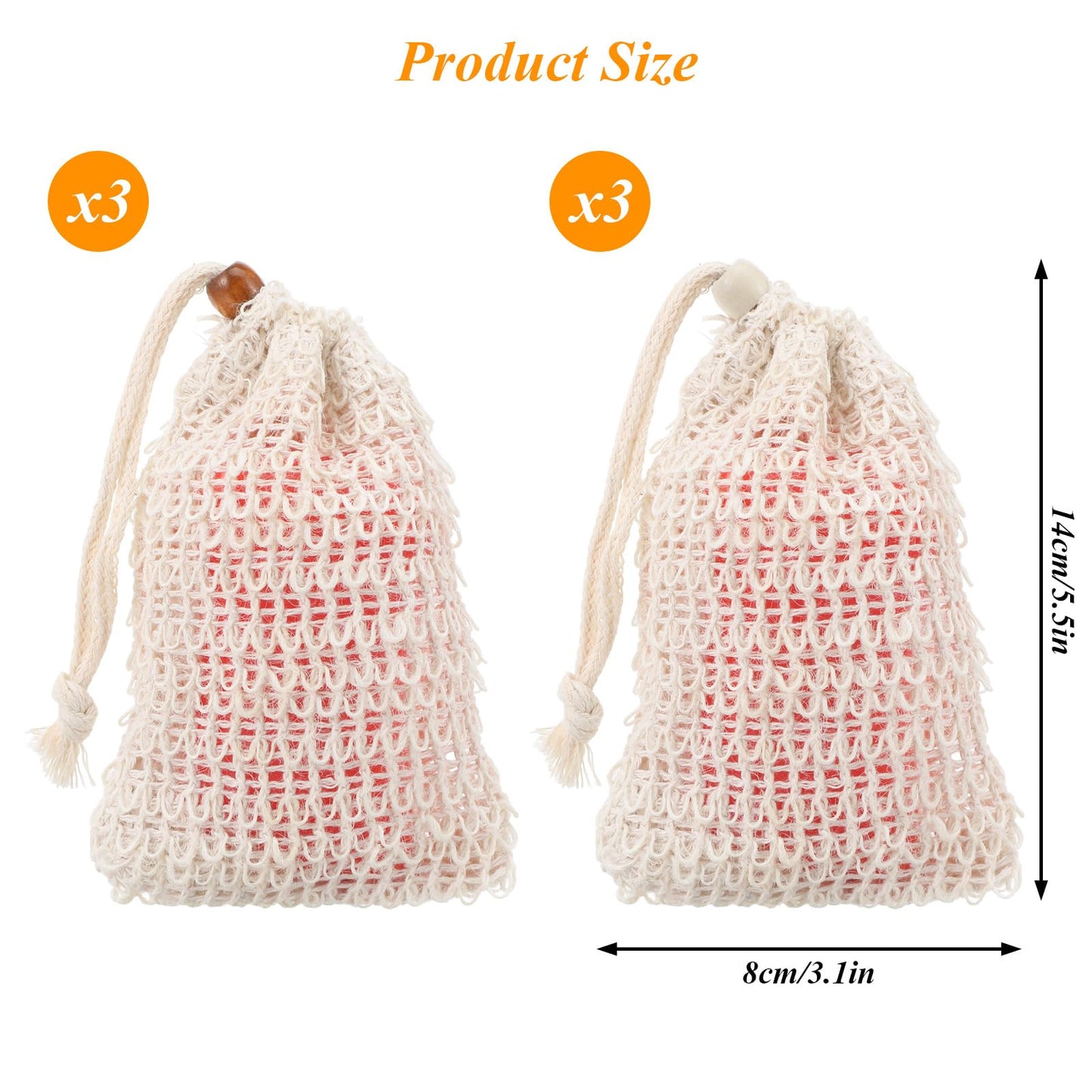 Aysatogc 6 Pack Soap Bag, Natural Sisal Soap Saver Bag Exfoliating Sisal Soaps Pouch with Drawstring Bar Shower Soaps Saver Bags Foaming and Drying Holder for Shower