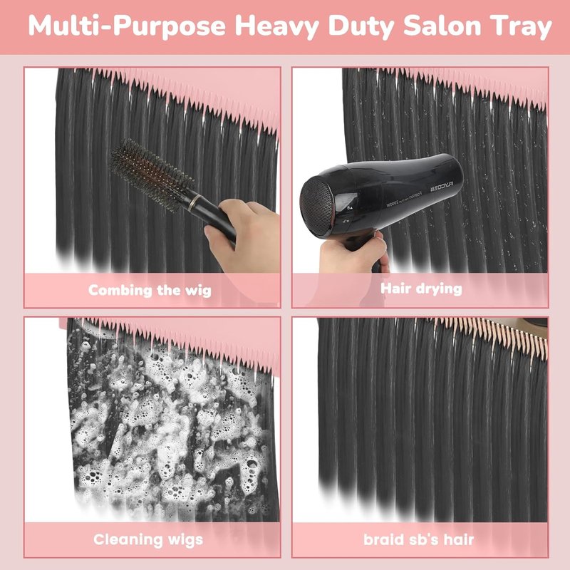 Extension Salon Tray Hair Extension Cart Tray Pink Multi-Function Extensions Rolling Tray with Blow Dryer Holder and Storage Platform