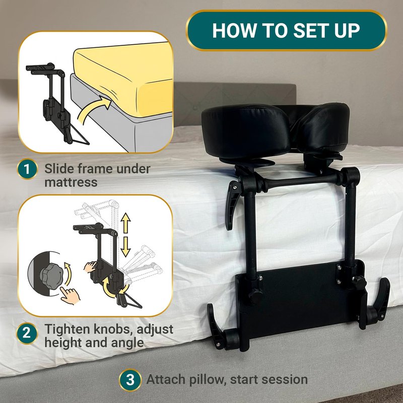 Massage Headrest for Bed, Face Down Pillow After Eye Surgery, Bed Massage Head Holder, Adjustable Vitrectomy Recovery Equipment, Post Retinal Surgery Face Down Sleep Support with Face Cradle (Black)