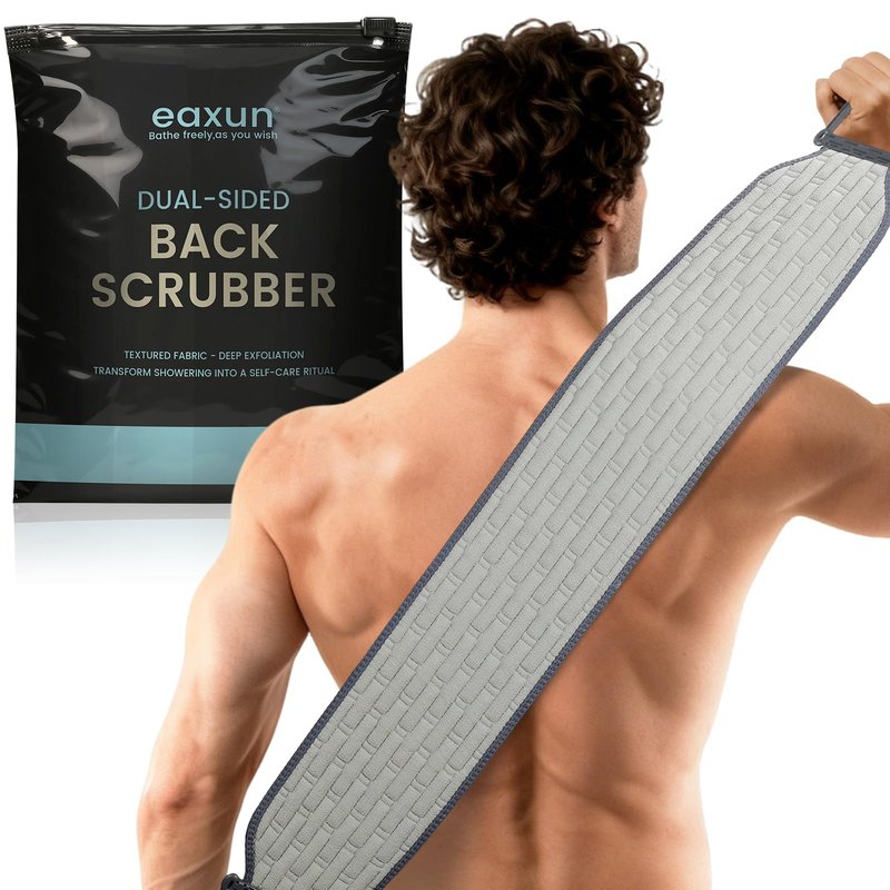eaxun Exfoliating Back Scrubber with Plastic Handles for Shower, 36 Inches Wider Bath Back Exfoliator Body Cleaner for Men, Women and Elderly, Dual-Sided Roughness Back Washer for Deep Cleansing