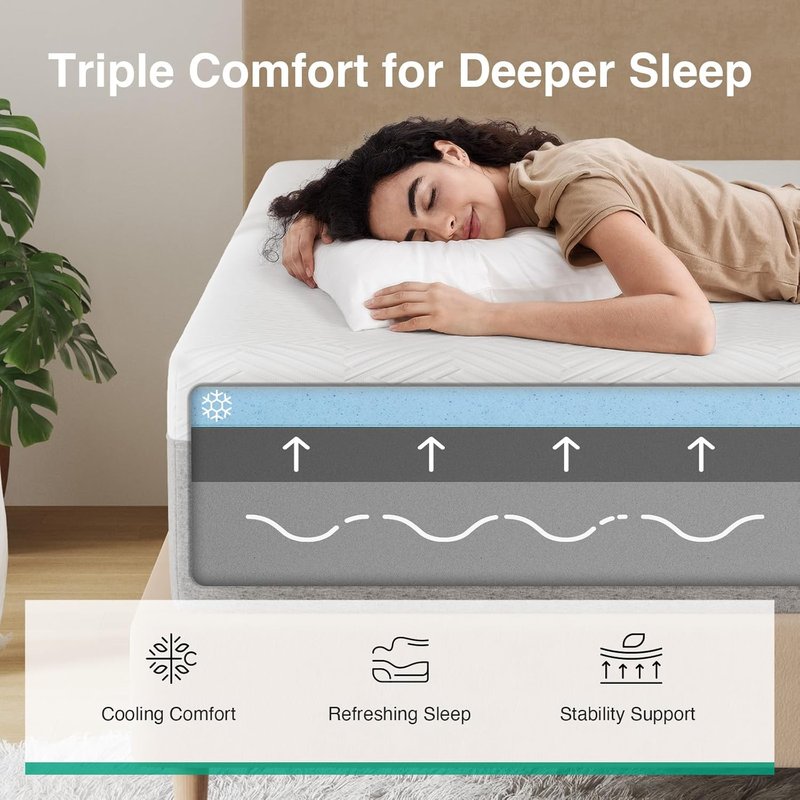 Novilla Bliss Queen Size Mattress - 12" Gel Memory Foam for Cool Sleep & Pressure Relief | Medium Plush Feel