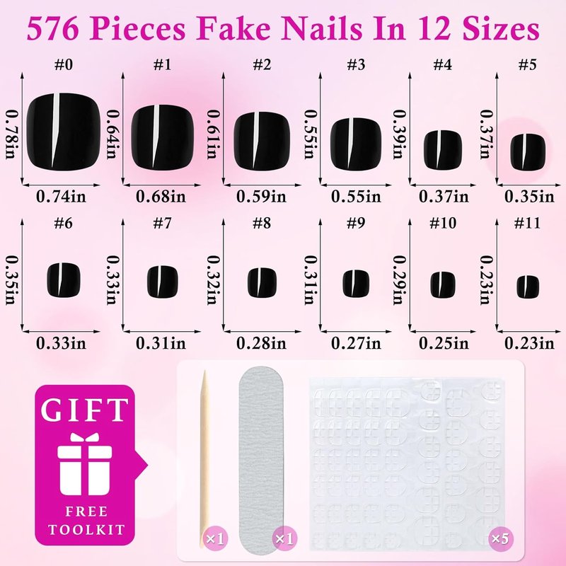 Press On Toenails for Women - 576pc Short Square Acrylic Fake Toenails with Glue Tabs | Easy Application