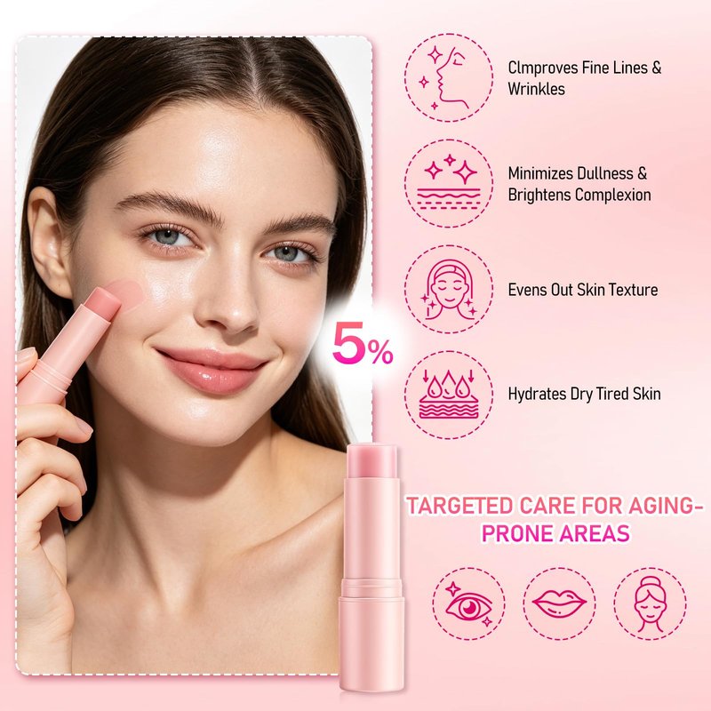 2Pack Pink Collagen Volume Multi Balm Stick,Collagen Wrinkle Stick Face & Body,Deeply Hydrating for Face, Lips, Eyes, Neck, Makeup Base