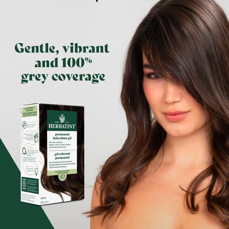 Herbatint Permanent Hair Dye For Women - 4N Chestnut - For Up To 100% Gray Coverage of Resistant Gray Hair - Ammonia-Free, Alcohol-Free & Vegan - Salon Influenced Hair color 170ml, 5.75 fl oz