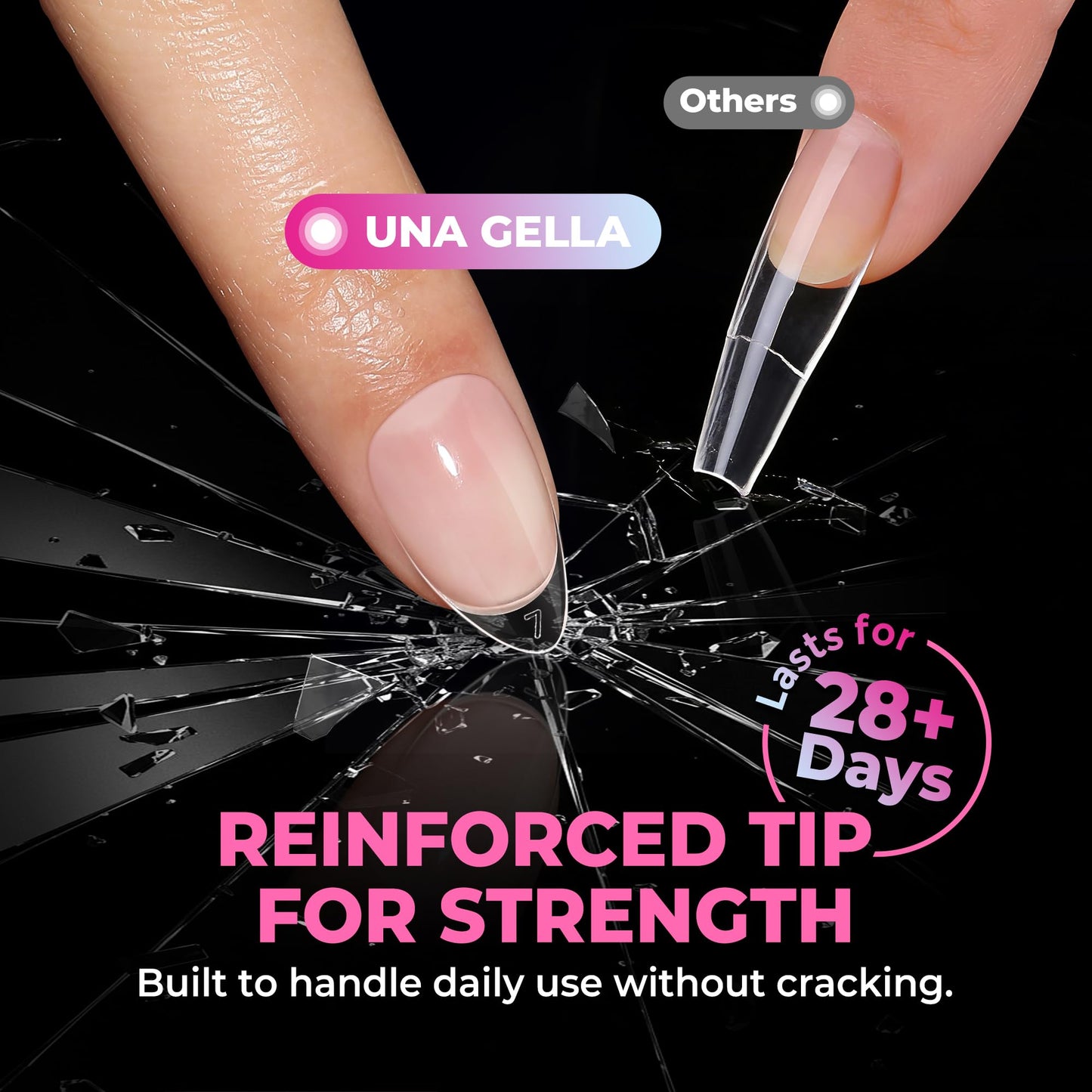 UNA GELLA Short Almond Nail Tips, 510Pcs 15 Sizes Pre-Etched Soft Gel Nail Tips Almond Shape, Half Matte Full Cover Clear Pre-shaped Fake Acrylic Nails Extensions for DIY & Salon Manicure Soak Off