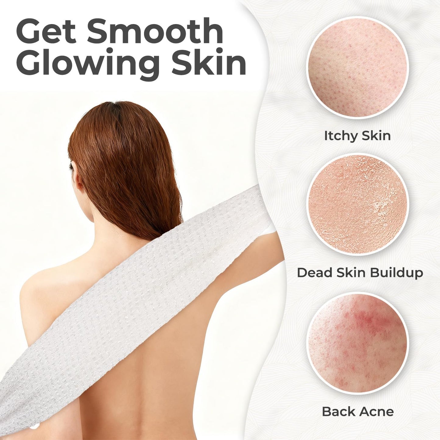 Hiflora 3D Wave Weave Japanese Exfoliating Washcloth, Long Exfoliating Back Scrubber for Shower, Gentle Body Scrub Towel, Korean Style, Cloud (Soft)