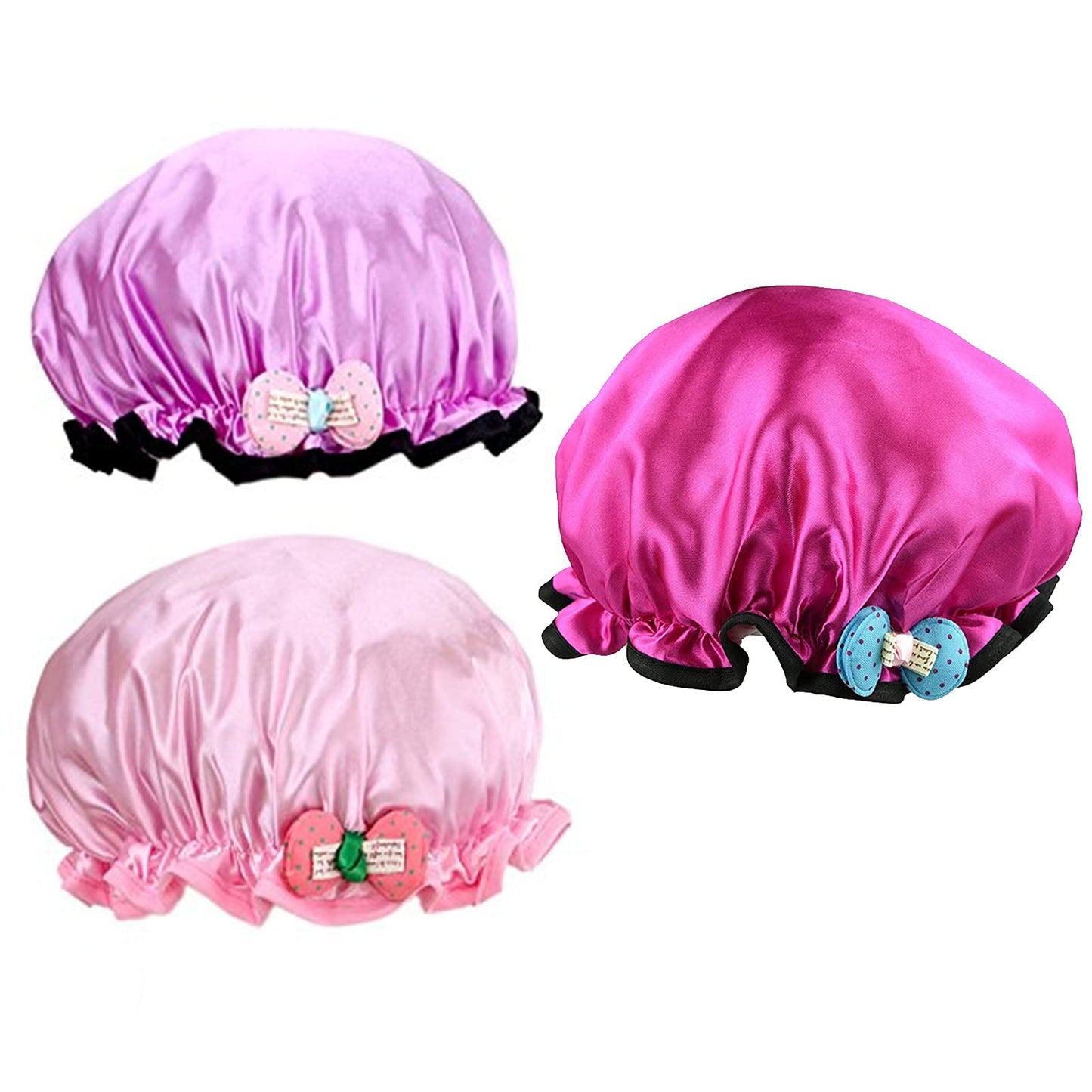 Bath Reusable Shower Caps Designed for Baby, Kids, Children,Long/Thick Hair, Cute, Waterproof, Cartoon Animal, Double Layer Bathing Hat for Boys, Girls, Women(Pink Mouse, Gray Mouse, Green Smile Frog)