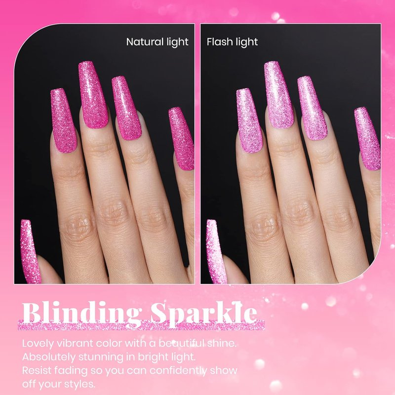 Beetles Glitter Gel Nail Polish - Hot Pink Reflective Diamond Color | 15ML Soak Off UV Nail Art for DIY Manicure