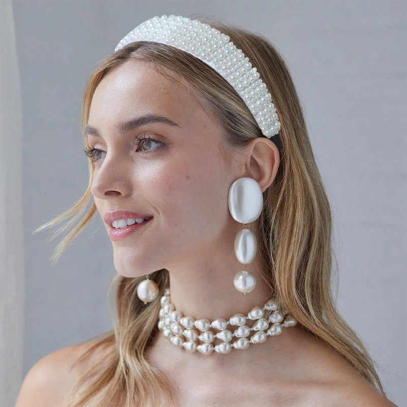 Miskate 5 PCS Pearl Headbands for Women, White Pearl Hair Accessories, Non-Slip Wedding Party Everyday Wear