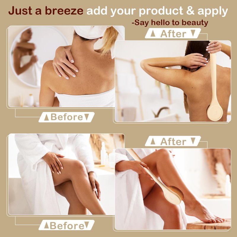 Lotion Applicator for Back, Feet, Long Handle Curved, Back Sunscreen Applicator for Kids, Women, Ultra Soft Bristles for Ultimate Comfy, Apply Cream Moisturizer, Self Tanner, Beige