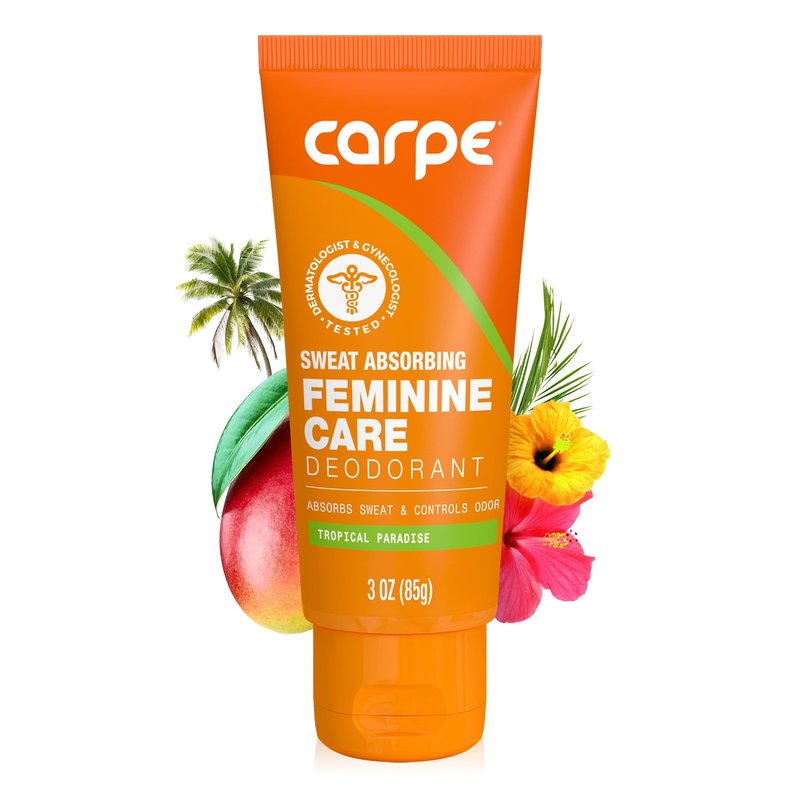 Carpe Feminine Sweatcare Intimate Deodorant - pH Balanced, 24Hr Moisture & Odor Control Whole Body Deodorant for Women - Gynecologist Tested & Safe for Private Parts - Tropical Paradise - 3oz