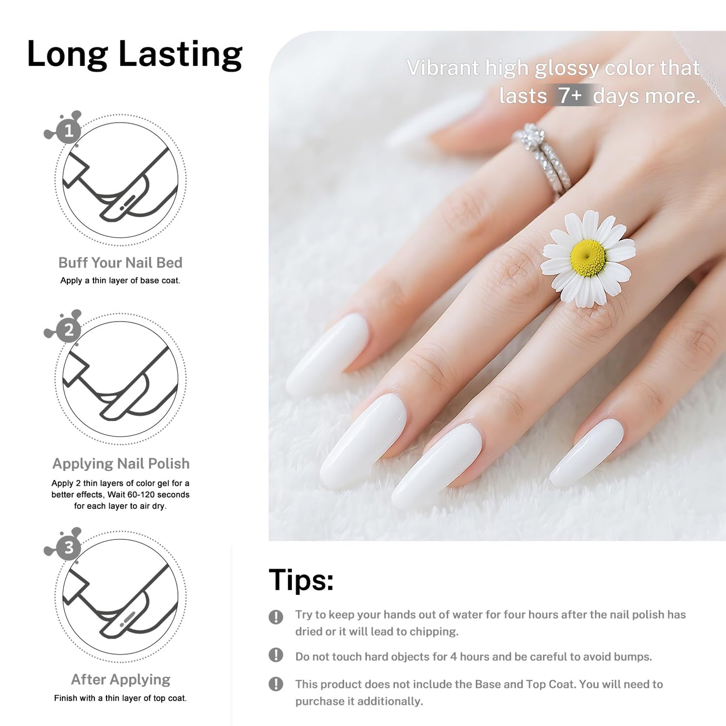 White Nail Polish - 16.5ml Quick Drying & Long Lasting Color | Perfect for DIY Home Manicure & Nail Art