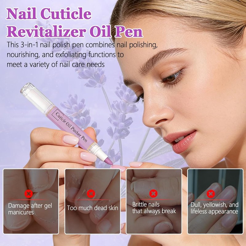 2PCS 2-in-1 Ceramic Cuticle Oil Pusher Pen - Moisturizing Nail Care for Dry & Damaged Nails | Strengthen & Brighten