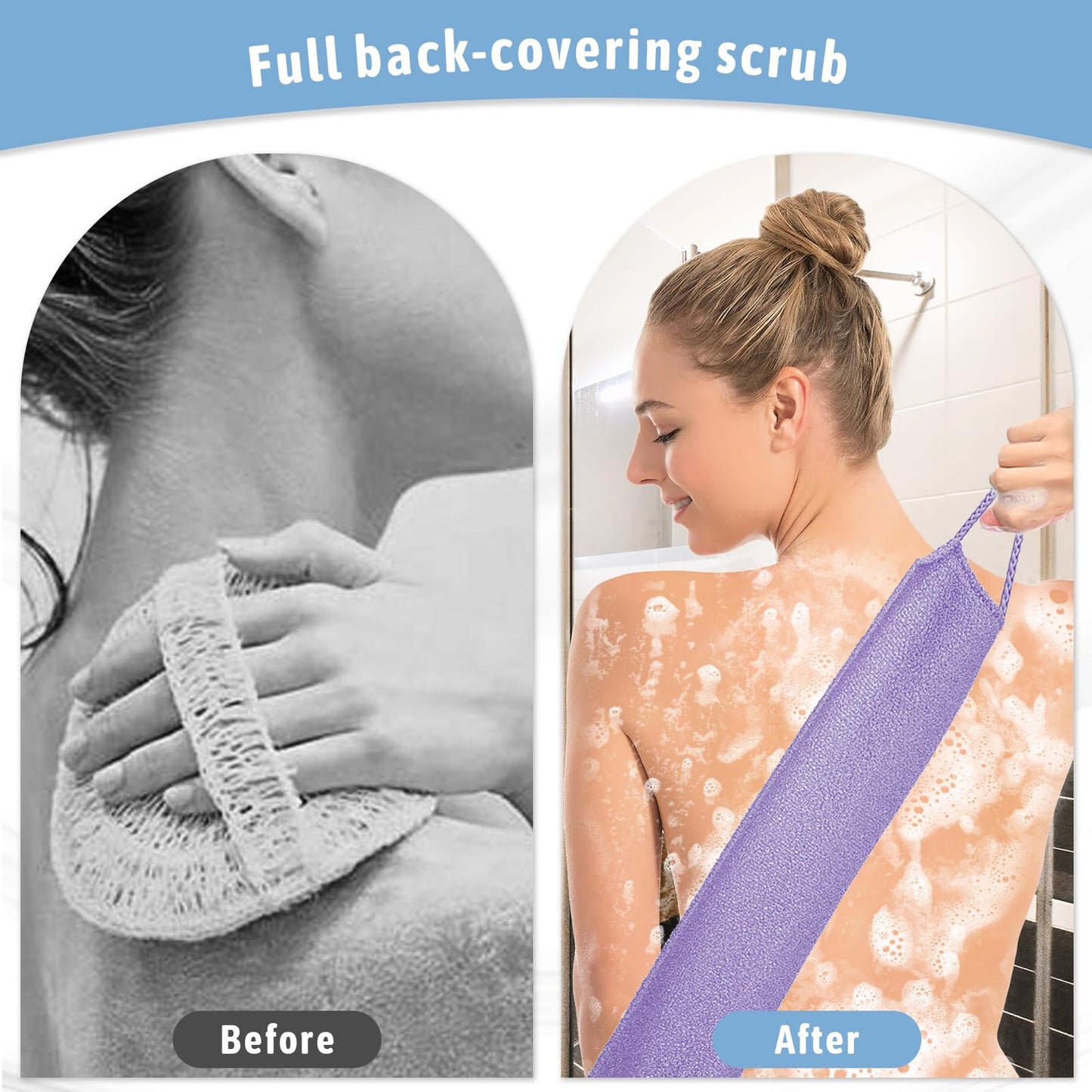 4pcs Exfoliating Back Washers Scrub with Handles Japanese Body Scrubber Cloth Towel for Shower Nylon Back Exfoliator Extended Washers Stretchable Body Bath Pull Strap for Cleans Skin Massages