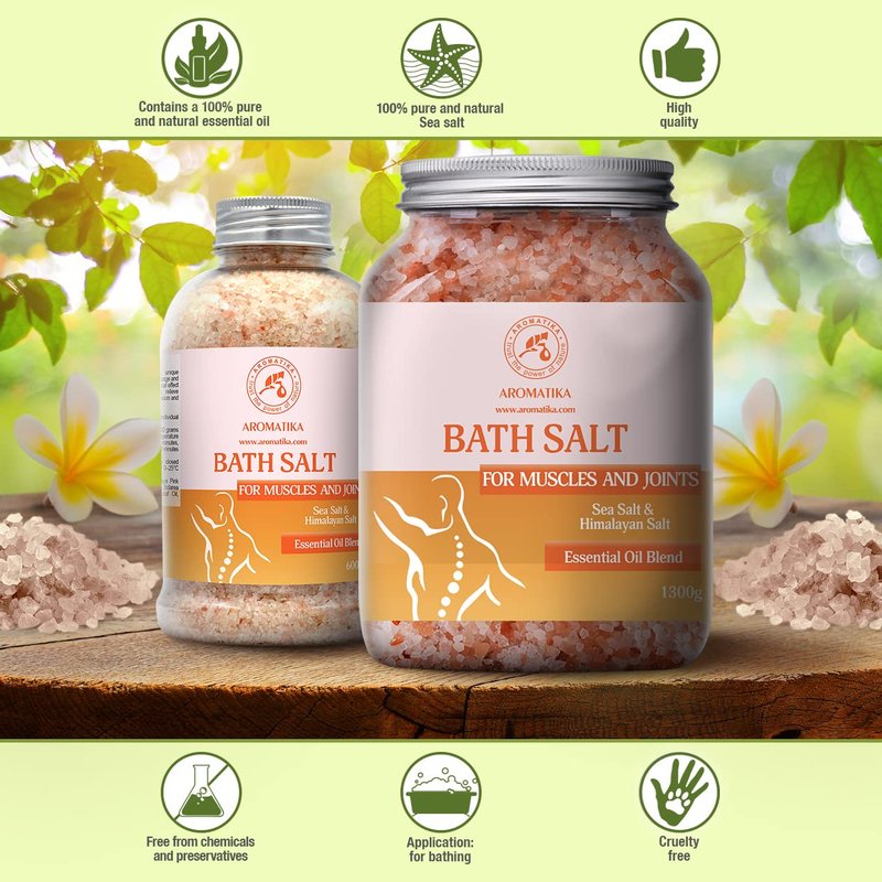 Joint & Muscle Bath Sea Salts 46 Oz (1300g) - w/Essential Oils Lavender & Sage & Rosemary - Natural Sea Salts - Detoxifies - Relaxation - Body Care