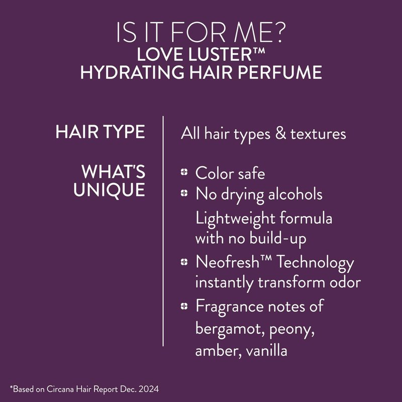 Pureology Love Luster Hydrating Hair Perfume - Hair & Body Mist with Vanilla & Peony Fragrance, Color Safe, No Drying Alcohols, Instant Hair Shine & Softness, 1.0 Fl Oz
