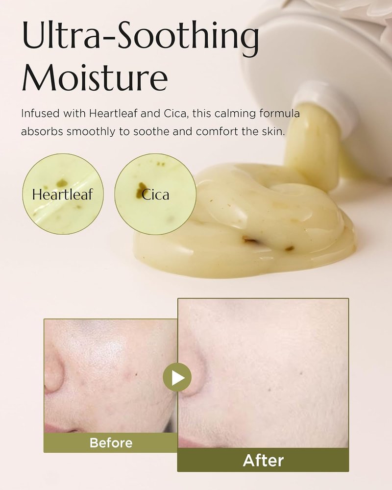 CHICHO Calming Gel-Cream - 68.8% Heartleaf & 6-Cica Moisturizer for Sensitive Skin | Vegan, 2.37 fl oz