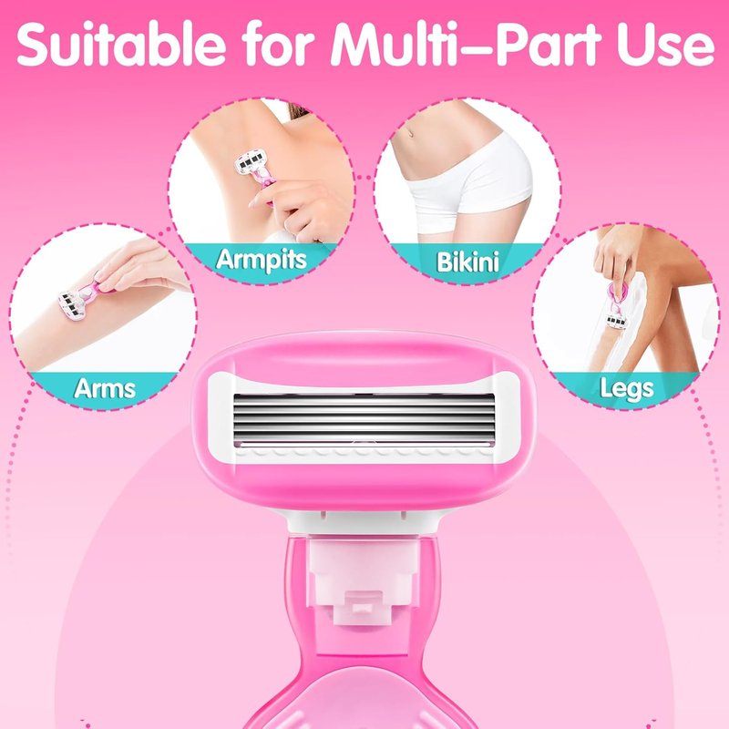 DreamGenius Travel Razor for Women - Extra Smooth 5-Blade Shaving Kit with Case | Pink, Compact Size