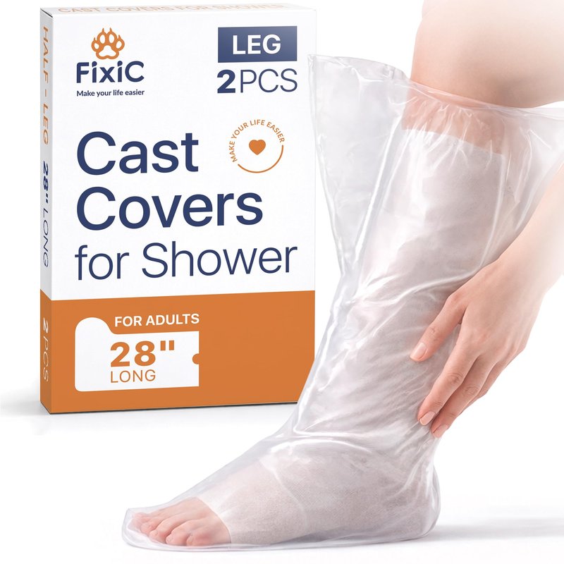 Fixic Cast Covers for Shower Leg 2 PCS - 100% Waterproof Cast Cover Bags for Showering - 28" Reusable Cast Protector for Shower Leg Adult - Plastic Seal Tight Foot Sleeve for Bandage & Wound!