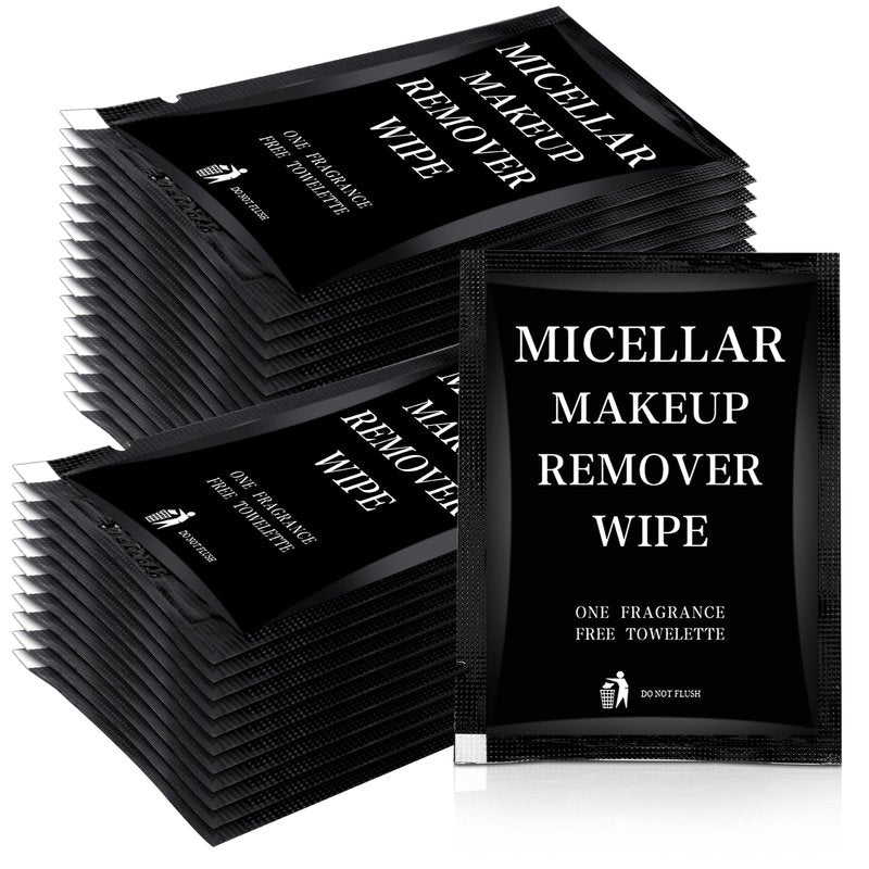 Ctosree 150 pcs Makeup Remover Wipes Bulk Individually Wrapped Makeup Wipes Single Remover Cloth Facial Cleansing Pads for Mascara Lipstick Oil Dirt Face Skin Travel Hotel(Black)