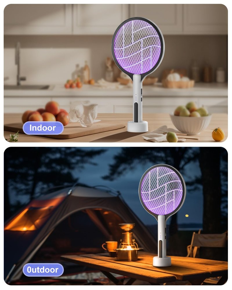 2PACK Electric Fly Swatter 4500V Bug Zapper Racket, 2 in 1 Handheld Fly Zapper & Purple Mosquito Killer Rechargeable and 3-Layer Safety for Indoor Home Office Backyard Patio Camping