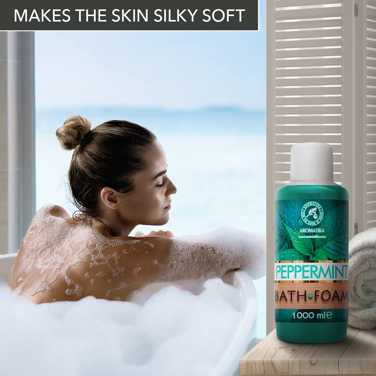 Bath Foam with Peppermint Essential Oil - 34 Fl Oz (1000ml) - Body Care - Good Sleep - Beauty - Bathing - Body Care - Wellness - Relax - Aromatherapy - Spa - Bubble Baths
