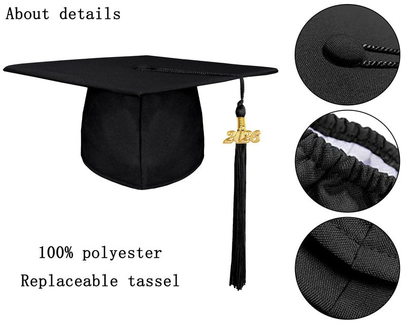 gradois Unisex Adult Matte Graduation Cap with 2026 Tassel Year Charm for High School & Bachelor Master Black