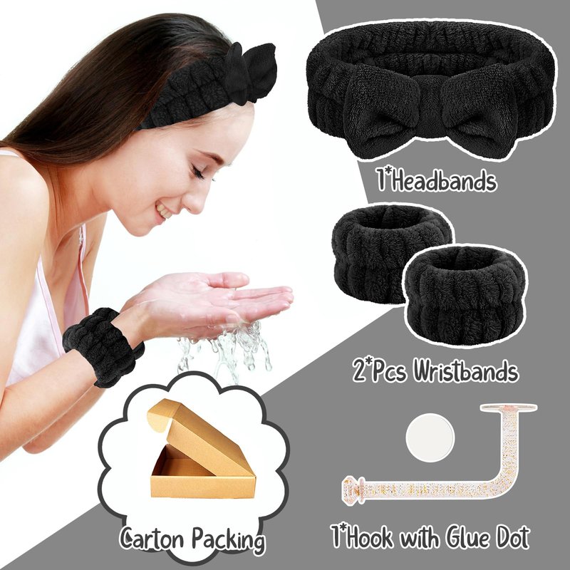 CERETIA Face Washing Headband and Wristband Set of 3, Microfiber Spa Wristbands and Headband for Women, Absorbent Wristbands for Washing Face, Wrist Scrunchies for Skin Care, Hair Accessories