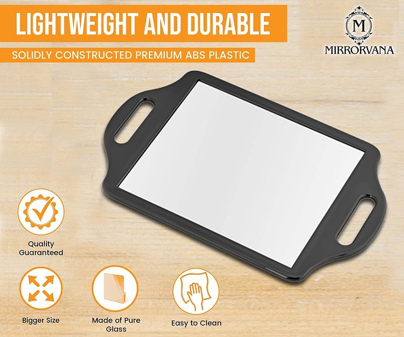 Mirrorvana XLarge Barber Hand Mirror with Double Comfy Handles, Professional Handheld Mirror for Salon and Barbershop (14” x 8.5”)
