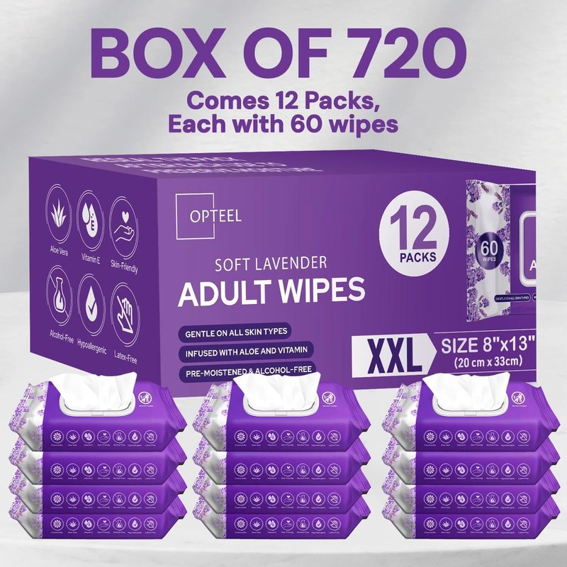 OPTEEL Adult Wet Wipes Lavender Scented – Soft Disposable Washcloths for Incontinence & Personal Hygiene 720 Count