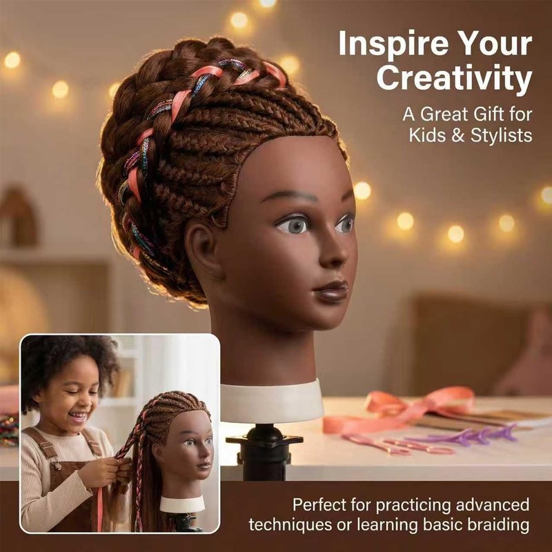 16 Inch 100% human hair mannequin head practice head for braiding manikin head with Clamp stand doll head for hair styling practice kit for kids and Cosmetology (Brown 16-inch)