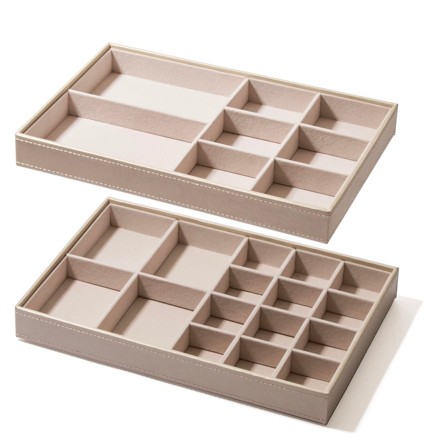 BINO | Jewelry Tray 2-Pack(Champagne) Stackable Jewelry Organizer Display | Accesories Holder and Display, Velvet Accent | Jewelry Display Case | Counter Showcase | Ring, Necklace, Bracelet, Earrings