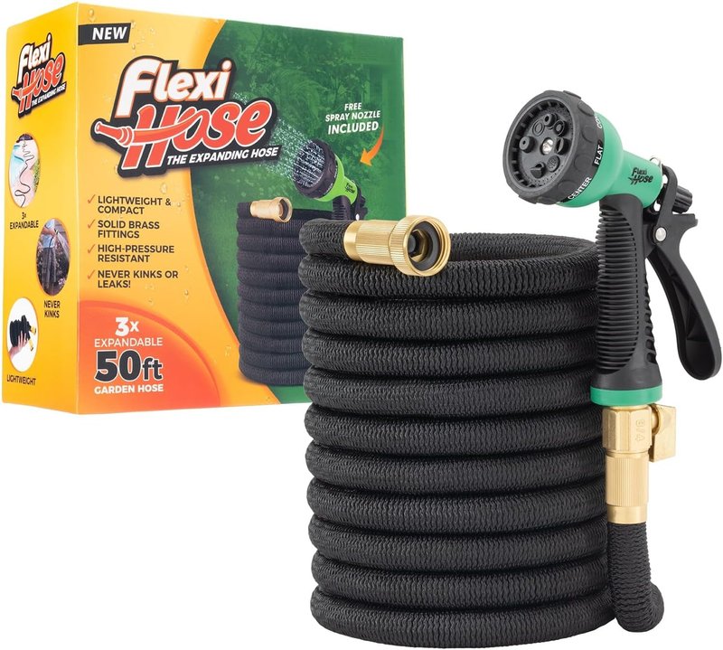 Flexi Hose Expandable Garden Hose - 50FT Lightweight & Retractable | 8 Function Nozzle, No-Kink Design