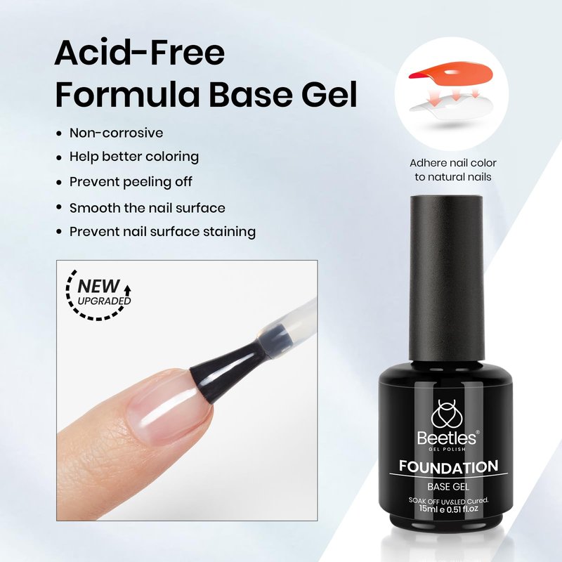 Beetles Builder Nail Gel & Top Coat and Base Coat Set-3Pcs 15ml White Gel Nail Polish Strengthener Gel Polish Soak Off UV LED for Nail Extension, Nail, Shine Effect Long Lasting