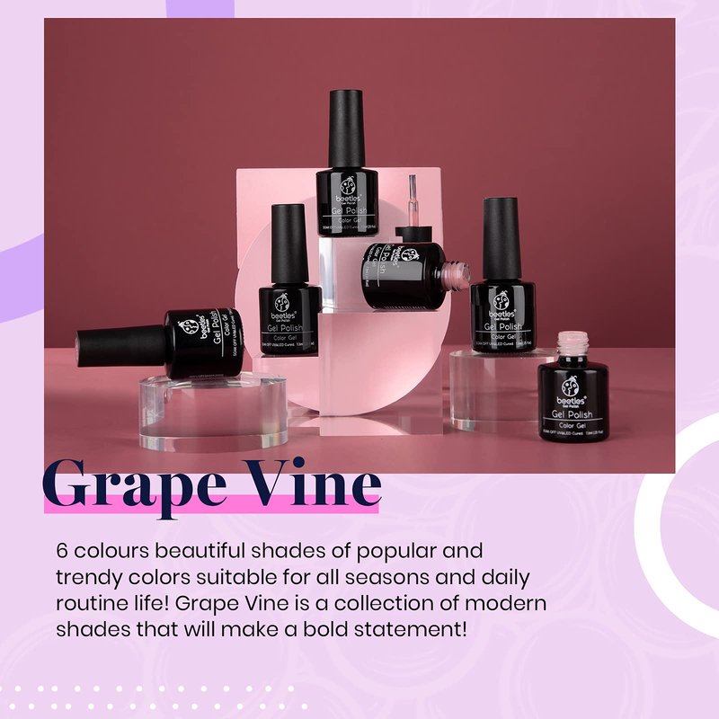 Beetles Purple Gel Polish - Grape Vine 6 Colors Purple Lavender Dark Lilac Glitter Pink Nail Polish Soak Off Uv LED Gel Nail Kit Salon Diy Nail Art Manicure Home Spring Gifts for Women