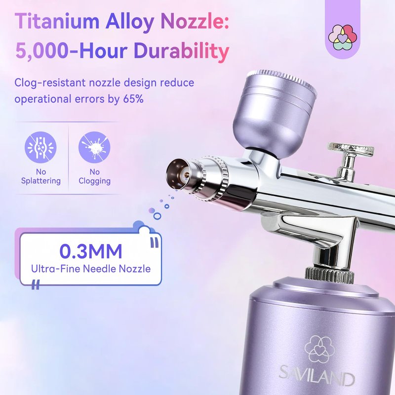 SAVILAND Advanced 30 PSI Airbrush Kit: Purple AirBrush for Nails 0.3s Instant atomization Three-Mode Limitless Nail Art Creativity & Salon-Perfect Instant Color Nail Airbrush Machine for Ombre French