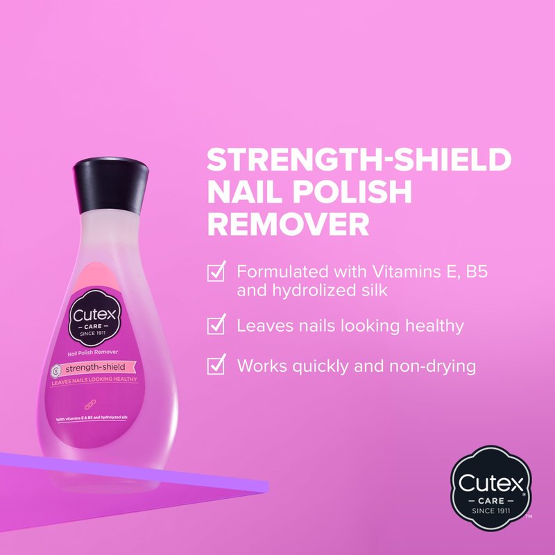 Cutex Strength Shield Nail Polish Remover, Leaves Fingernails & Toenails Looking Healthy, Contains Vitamins E, B5 & Hydrolyzed Silk, 6.7 fl oz