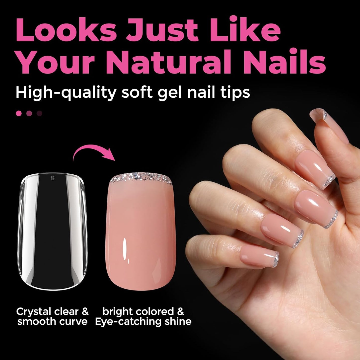 UNA GELLA Short Square Nail Tips - 216pcs Full Cover Clear Press-On Nails | 12 Sizes for DIY Nail Art