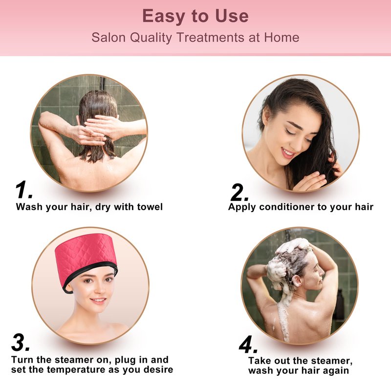 Heat Cap for Deep Conditioning, Ingeware Thermal Cap for Hair Steamer Cap for Natural Hair Portable Electric Heat Hair Spa Cap for Home Use Pattern (Rose Red)