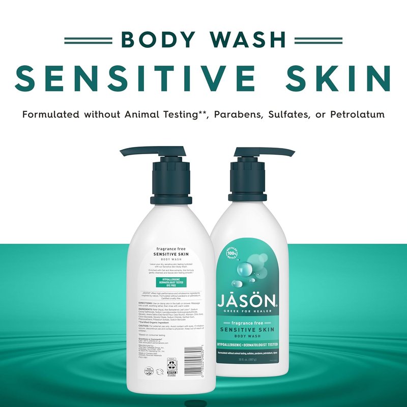 JASON Sensitive Skin Body Wash - Fragrance-Free Formula for Gentle Clean | 30 Fluid Ounces