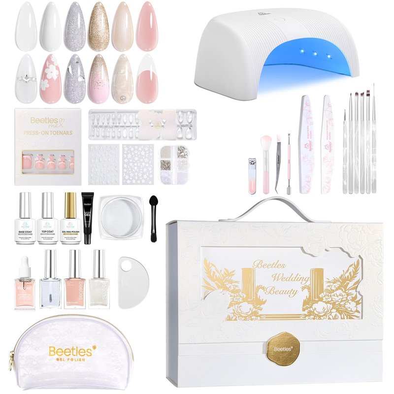 Beetles Summer Gel Nail Polish Kit with UV Light - Wedding Beauty French Manicure Kit, 15ml UV LED Soak Off French Tip Gel Polish Set with Nail Tools Nails Decoration
