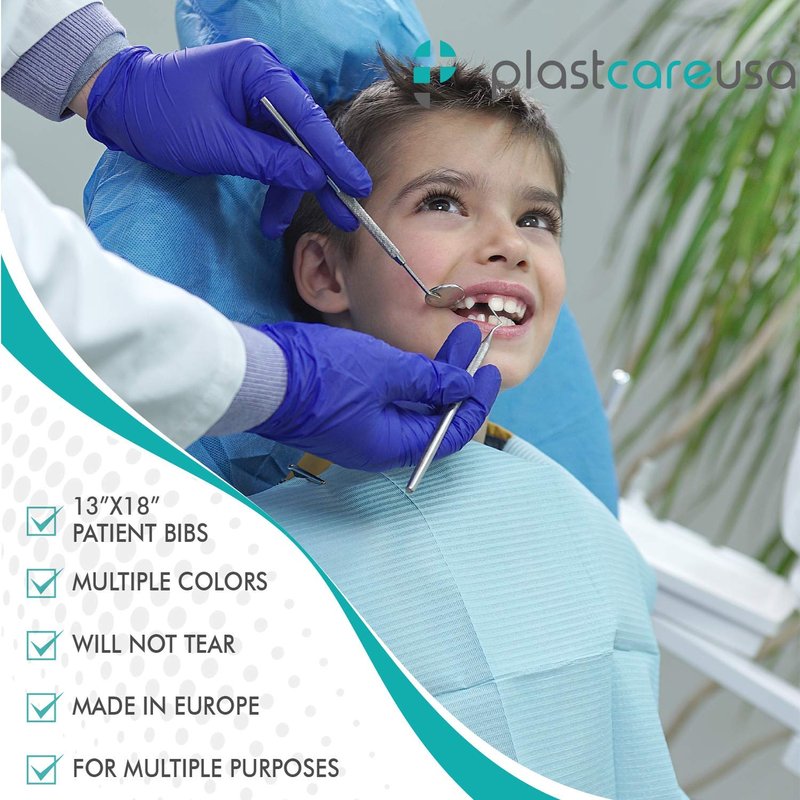PlastCare USA Disposable Dental Bibs - 3 Ply Waterproof Tattoo Bib Sheet | 13"x18" Black for Dental & Medical Use