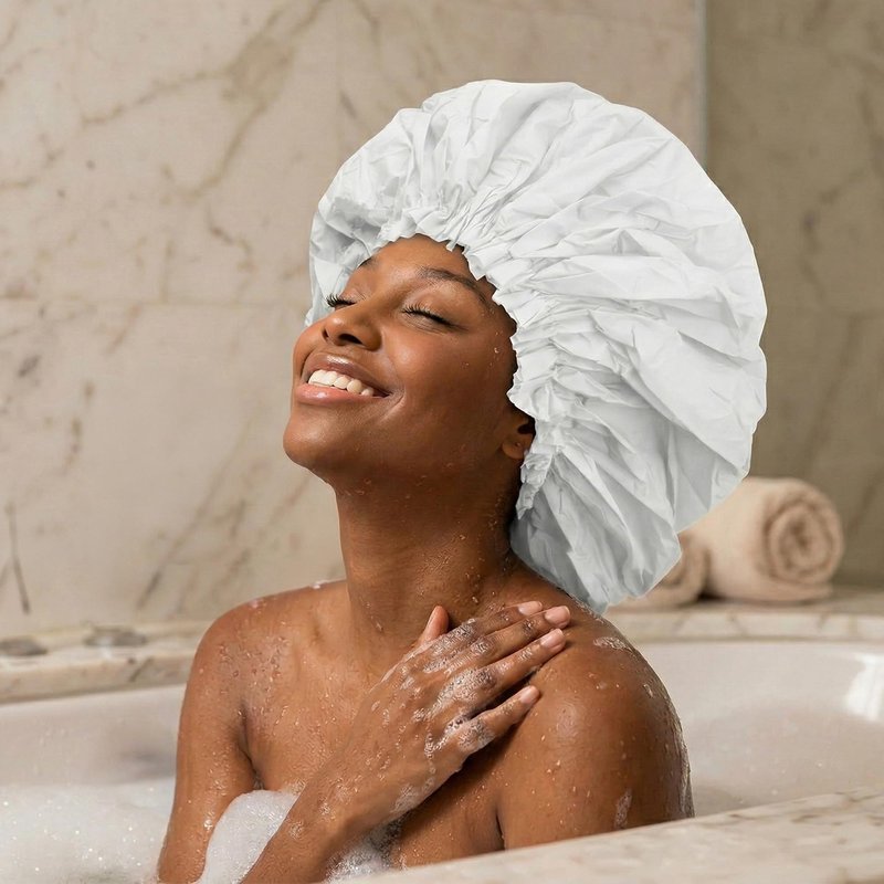 DONNA Super Jumbo Shower Cap – Comfortable Elastic Band, 100% Waterproof Hair Cap for Long Hair, Braids & Thick Styles, Reusable Big Shower Cap for Women, Keeps Hair Dry & Protected, WHITE